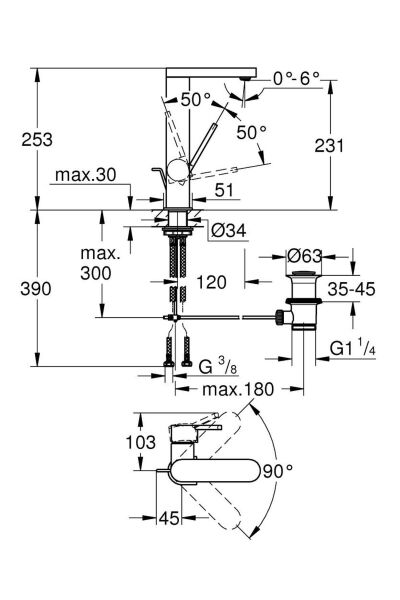 Plus Tek Kumandalı Lavabo Bataryası 1/2″ L Boyut 23851003