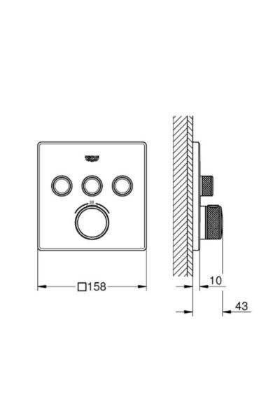 SmartControl Akış Kontrollü Ankastre Termostatik Banyo Bataryası (3 Yollu, Sıva Üstü Grubu), A