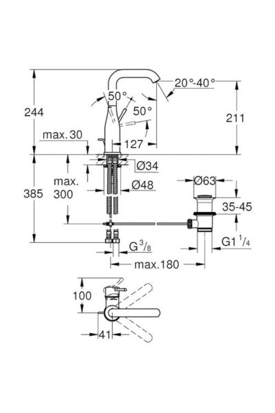 tek kumandalı lavabo bataryası L-Boyut 24174001