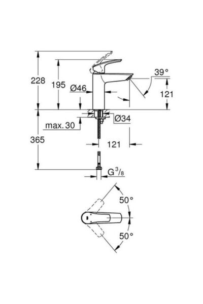 Eurosmart Tek Kumandalı Lavabo Bataryası M-boyut - 23324003