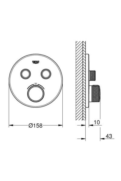 Smartcontrol 3 Valfli Akış Kontrollü, Ankastre Termostatik Duş Bataryası Paslanmaz Çelik- 29121DC0