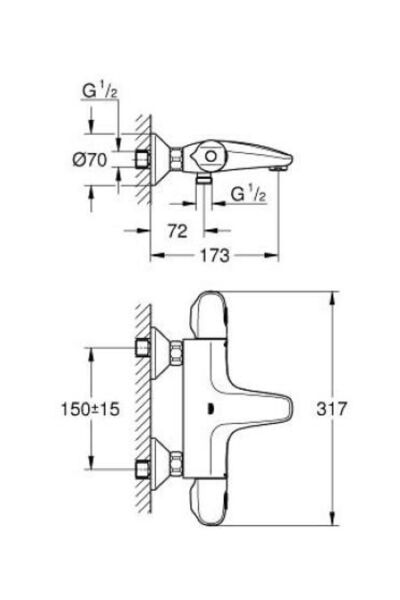 Grohtherm 1000 Termostatik Banyo/duş Bataryası 1/2'' - 348162433