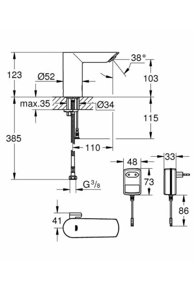 Bau Cosmopolitan E Fotoselli Lavabo Bataryası Elektrikli Çift Su Girişli 36453000